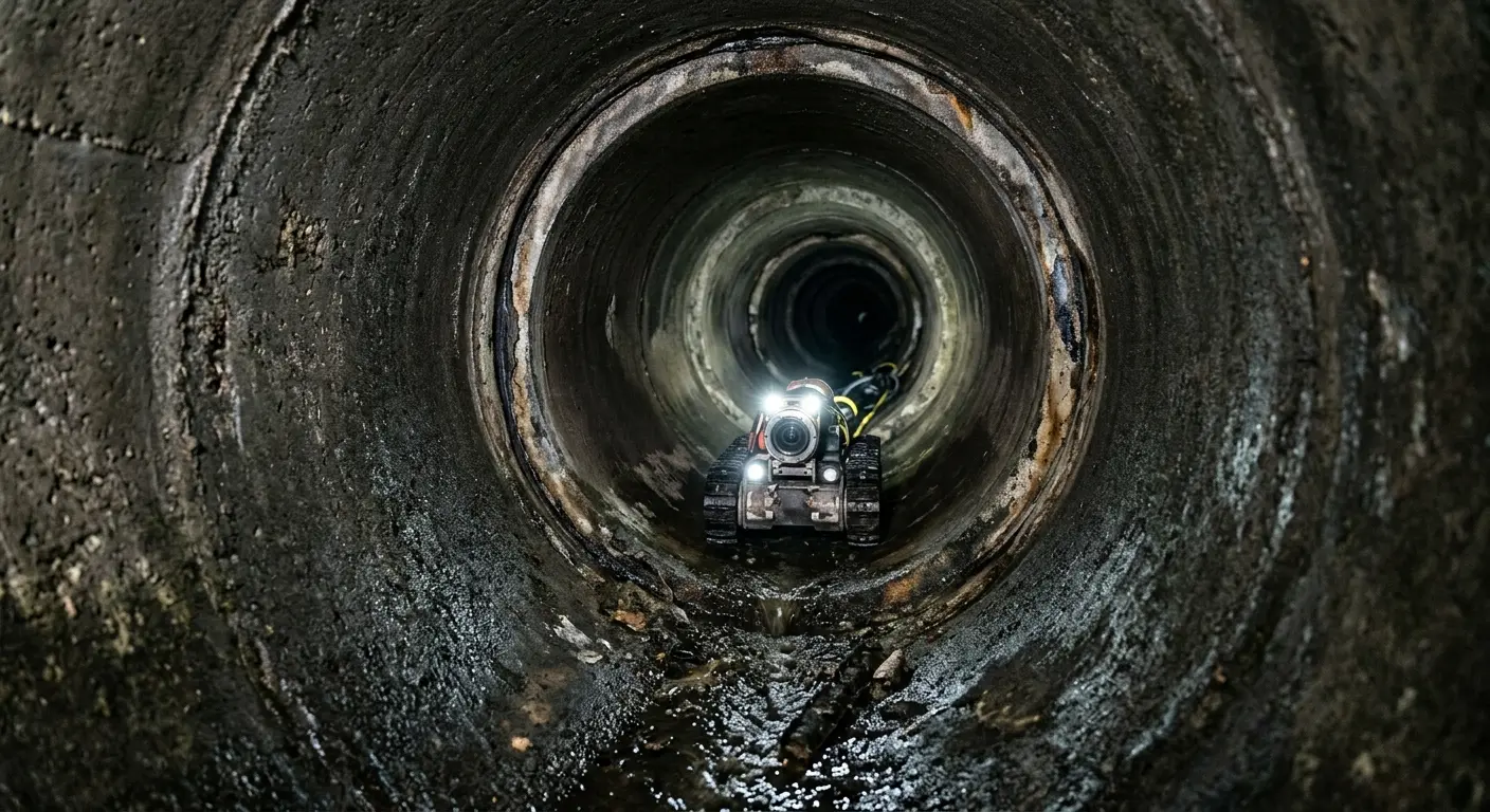 Robotic sewer camera inspecting pipe interior for Sewer Line Repair in Elsmere